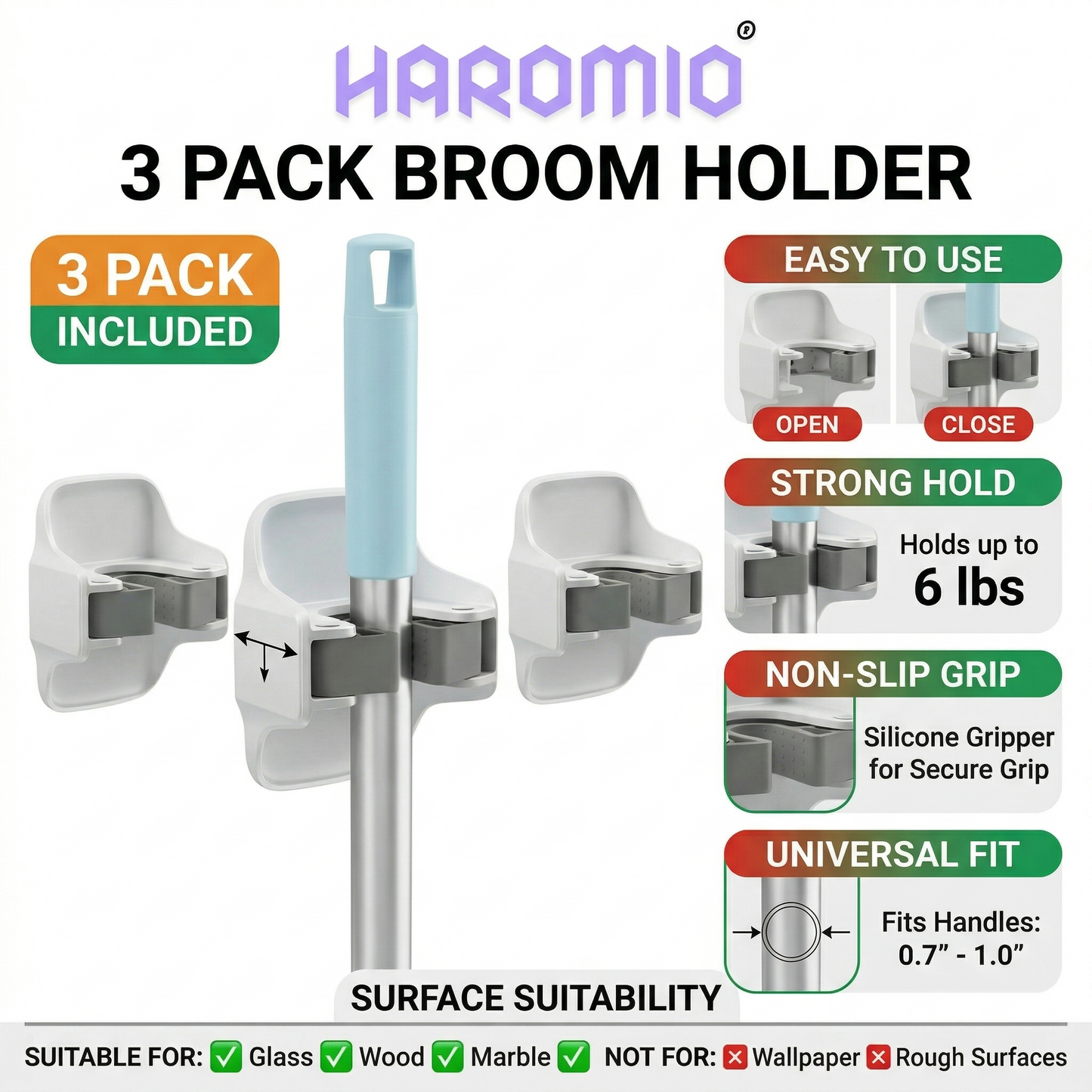 Haromio® 3 Pack Broom Holder