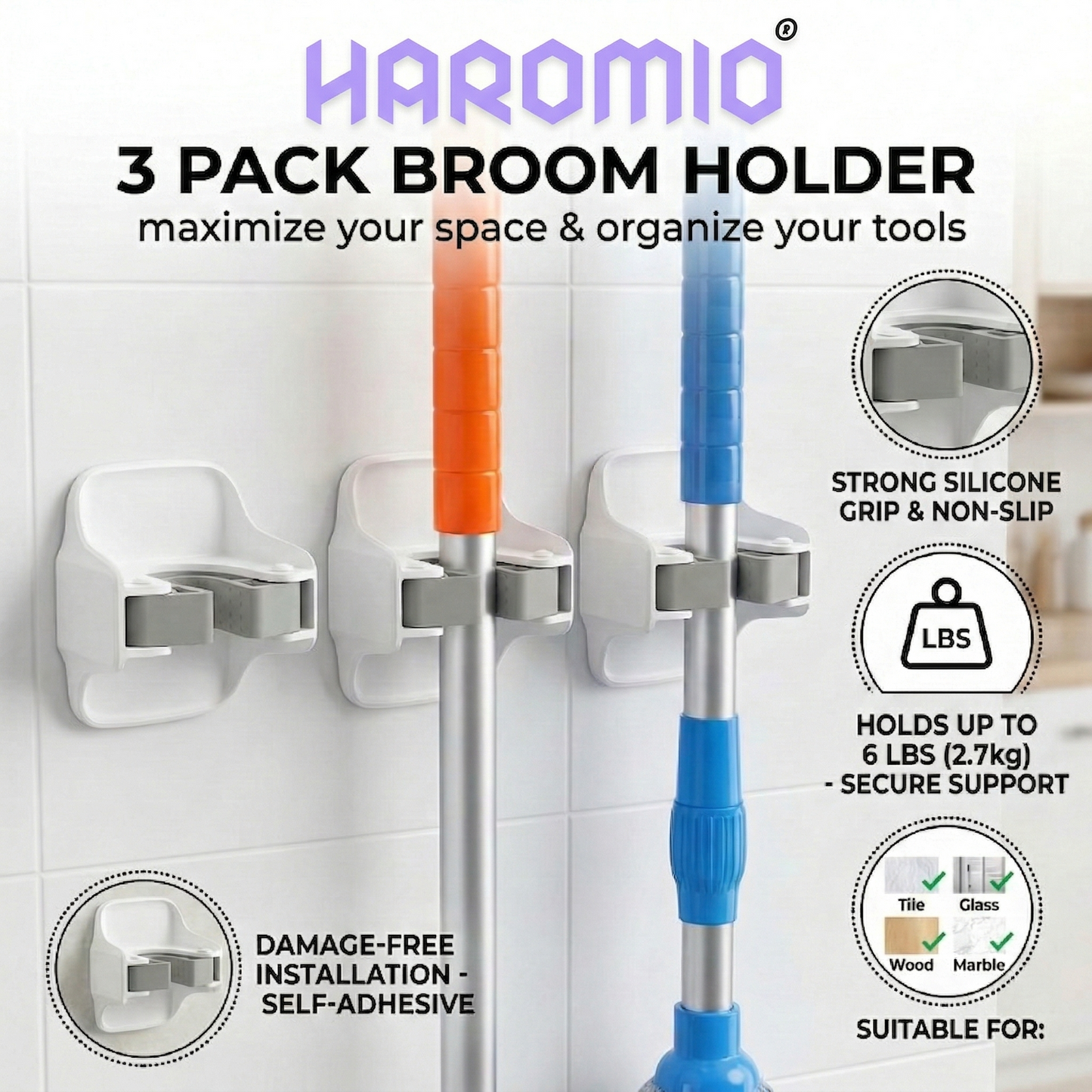 Haromio® 3 Pack Broom Holder