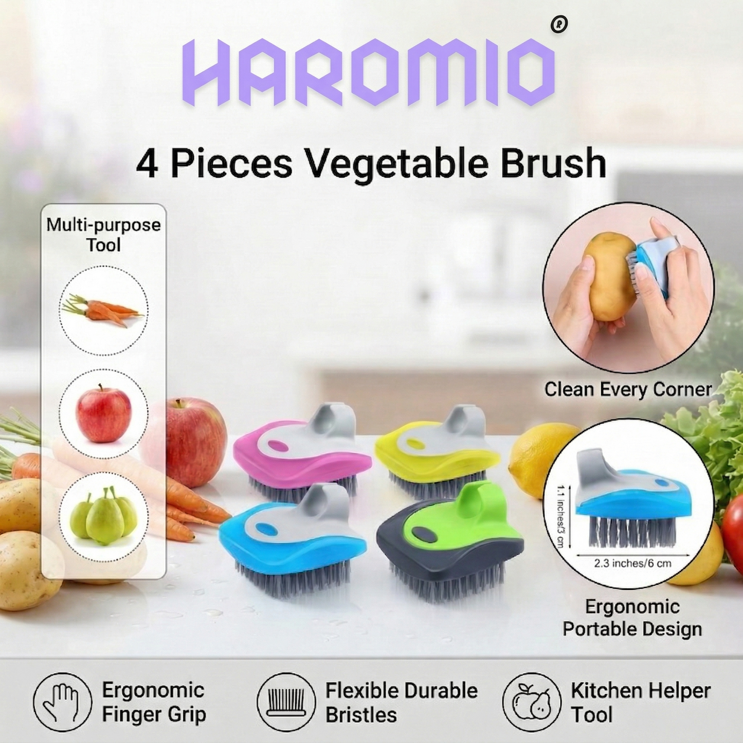 Haromio® 4 Pieces Vegetable Brush