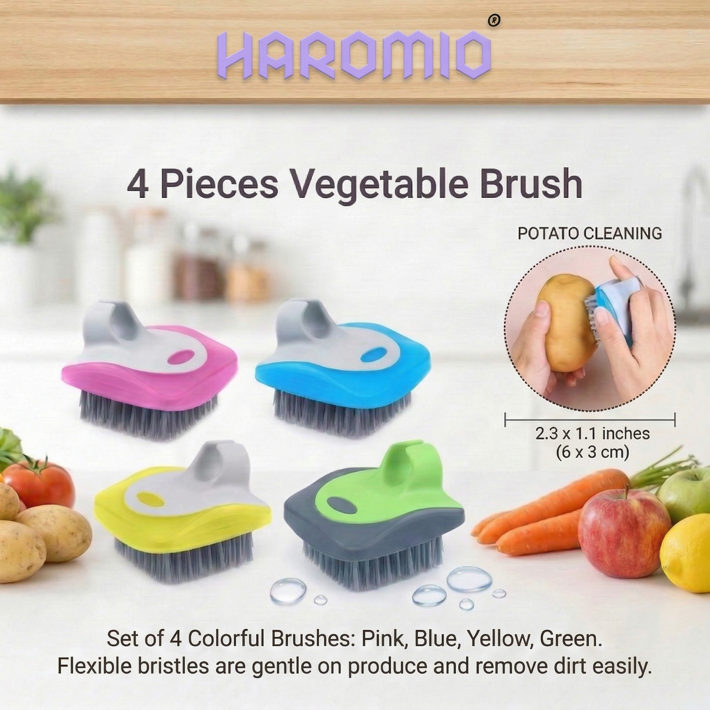 Haromio® 4 Pieces Vegetable Brush
