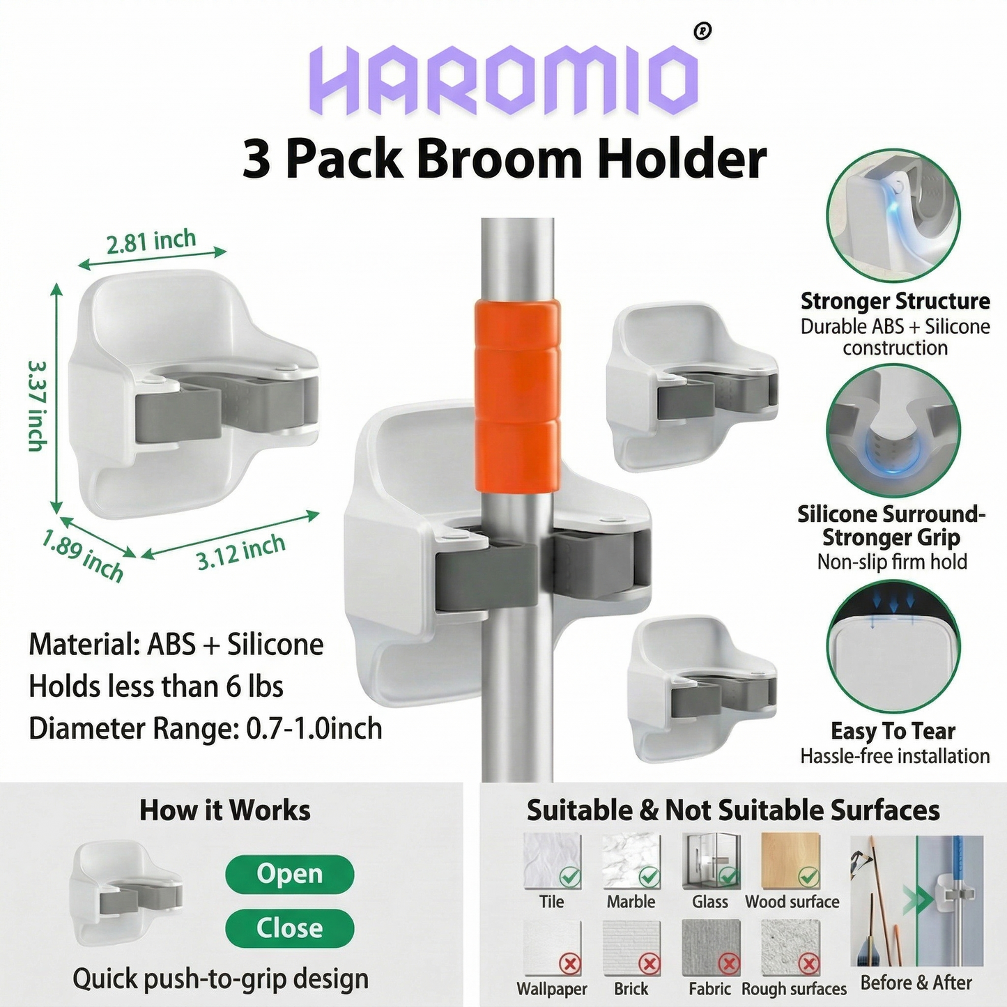 Haromio® 3 Pack Broom Holder