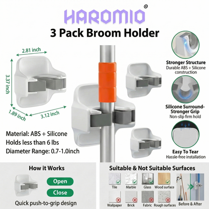 Haromio® 3 Pack Broom Holder