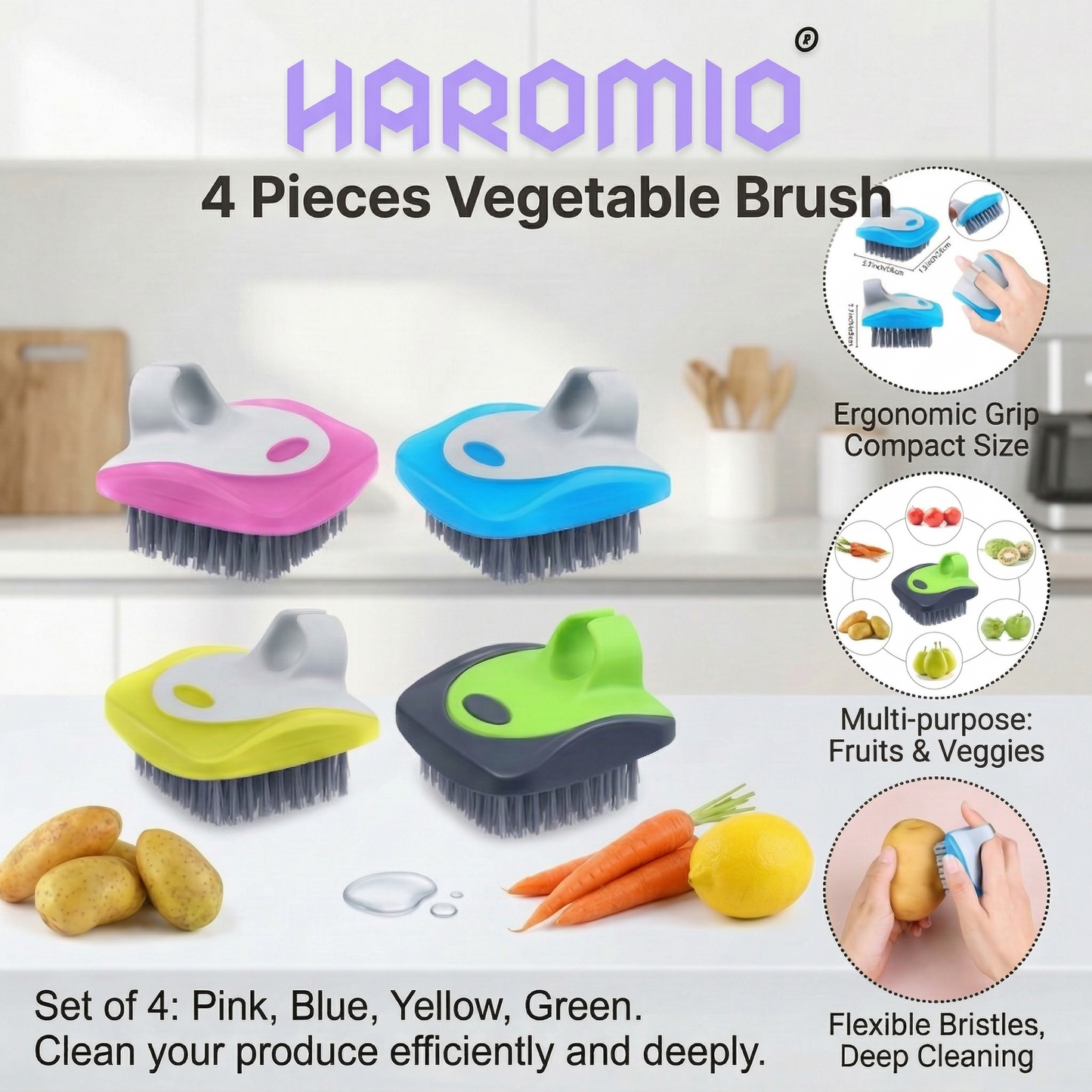 Haromio® 4 Pieces Vegetable Brush